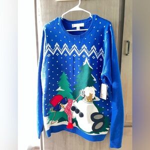 Blue Jolly Sweater with Snowman Design